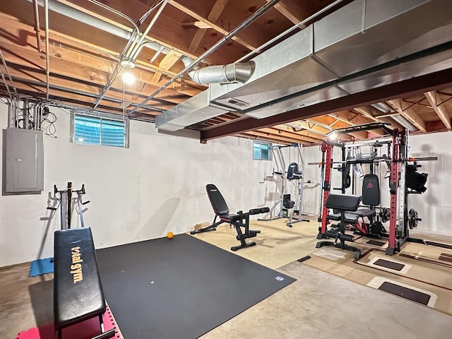 exercise room featuring electric panel