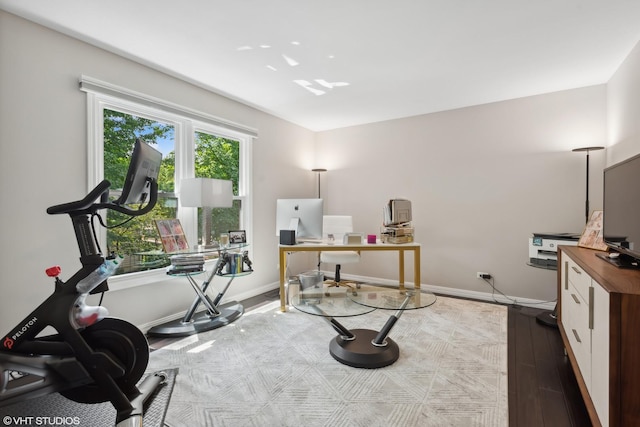 exercise area featuring wood-type flooring