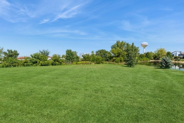 view of yard with a water view