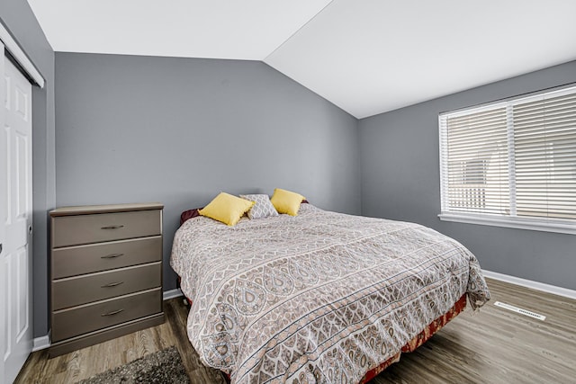 306 Hidden Creek Ln, North Aurora, IL 60542 - bedroom featuring hardwood / wood-style flooring, a closet, and lofted ceiling