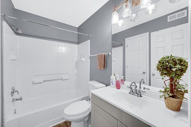 306 Hidden Creek Ln, North Aurora, IL 60542 - full bathroom featuring toilet, tiled shower / bath combo, vanity, and wood-type flooring
