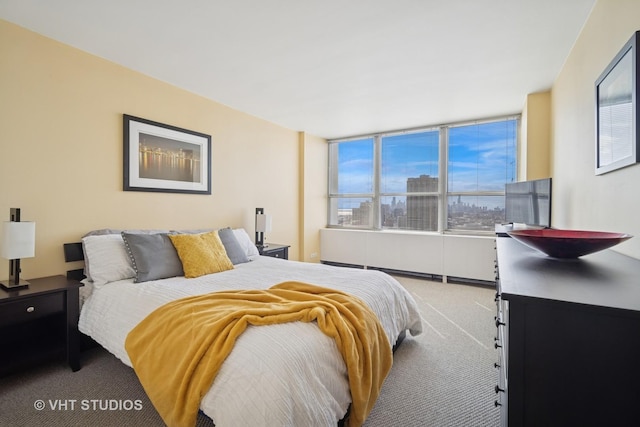 carpeted bedroom featuring multiple windows