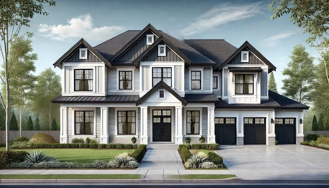 view of front facade featuring a front yard and a garage