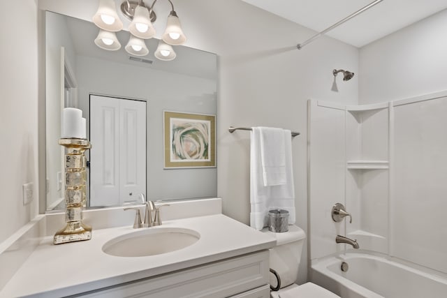 full bathroom featuring toilet, shower / tub combination, and vanity