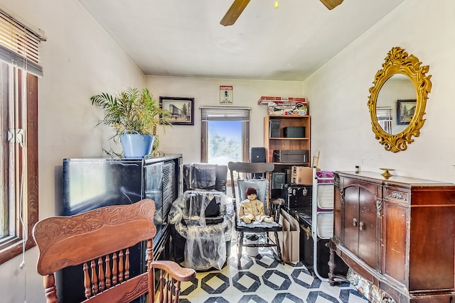 home office with ceiling fan