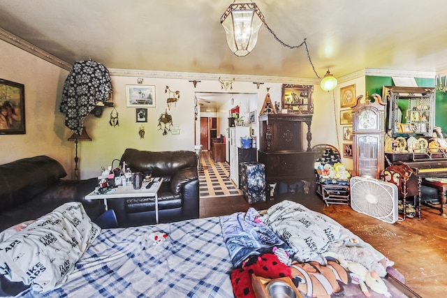 bedroom with ornamental molding