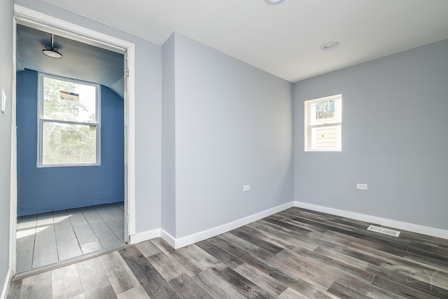 spare room with plenty of natural light and wood-type flooring