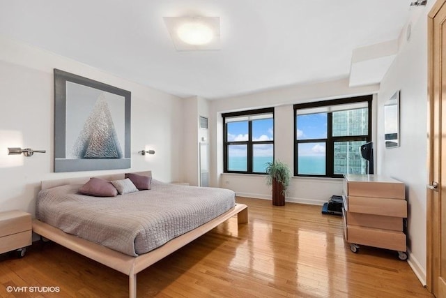 bedroom with light hardwood / wood-style flooring