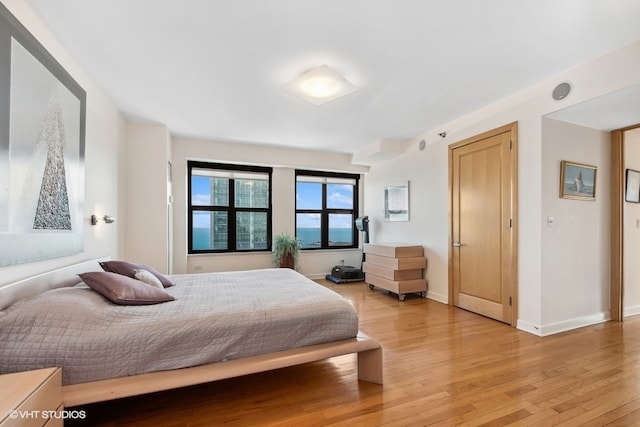 bedroom with light hardwood / wood-style flooring