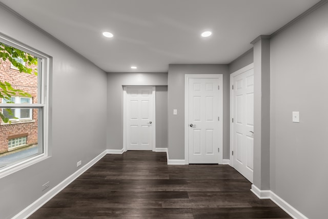 interior space with dark wood-type flooring