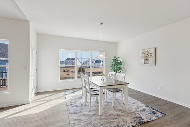 601 Virginia St, Elburn, IL 60119 - dining space with baseboards, a fireplace with flush hearth, and wood finished floors