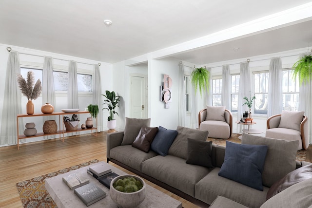 living room featuring wood-type flooring and a wealth of natural light