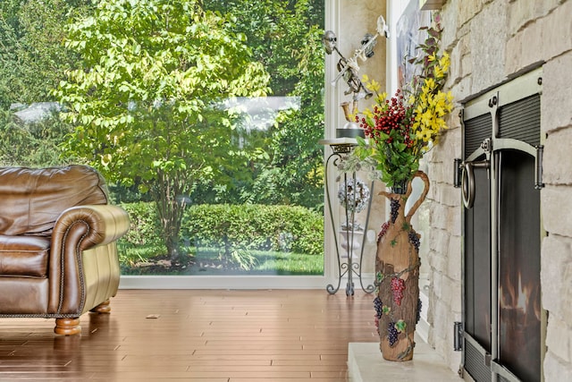 doorway with wood-type flooring