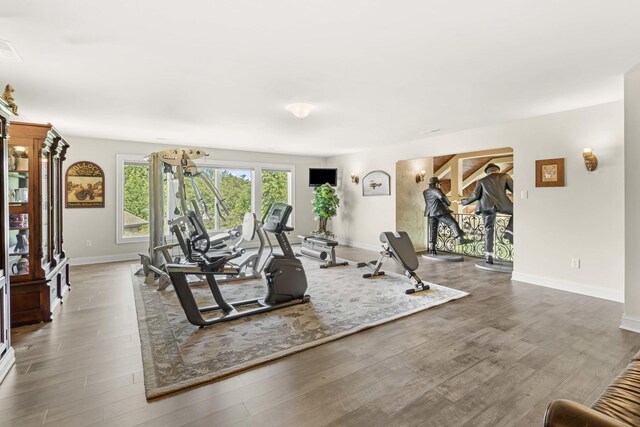 exercise area featuring hardwood / wood-style floors