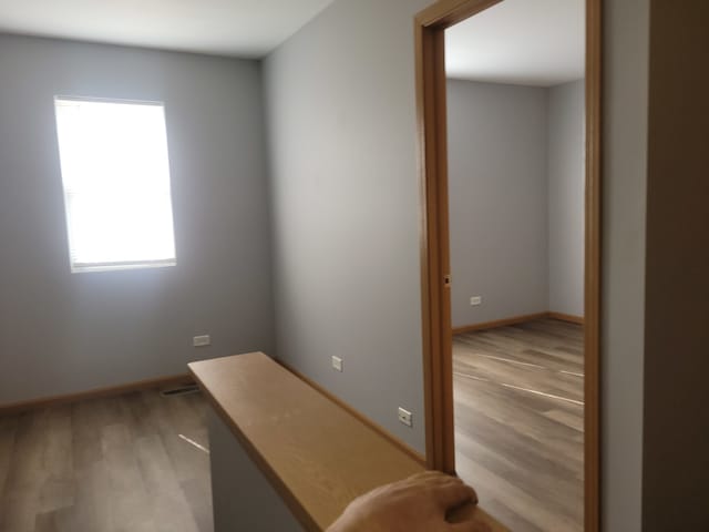 spare room with a wealth of natural light and wood-type flooring