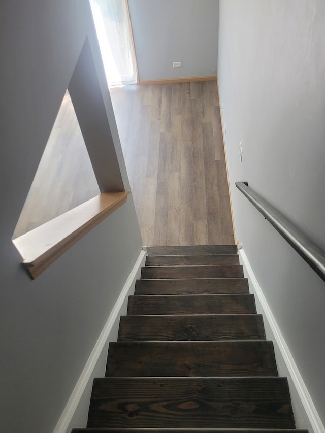 staircase with wood-type flooring