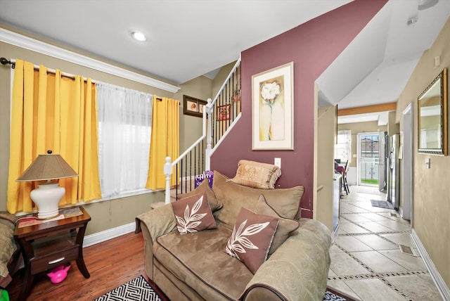 living room featuring light tile patterned flooring