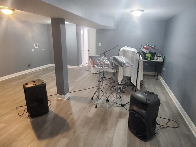 basement with light wood-type flooring