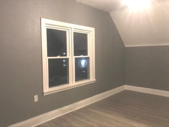 additional living space with hardwood / wood-style flooring and lofted ceiling