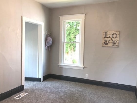 unfurnished room featuring a wealth of natural light and carpet