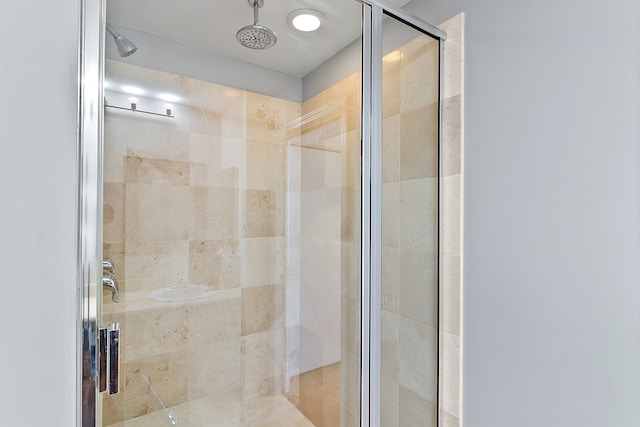 bathroom featuring a shower with door