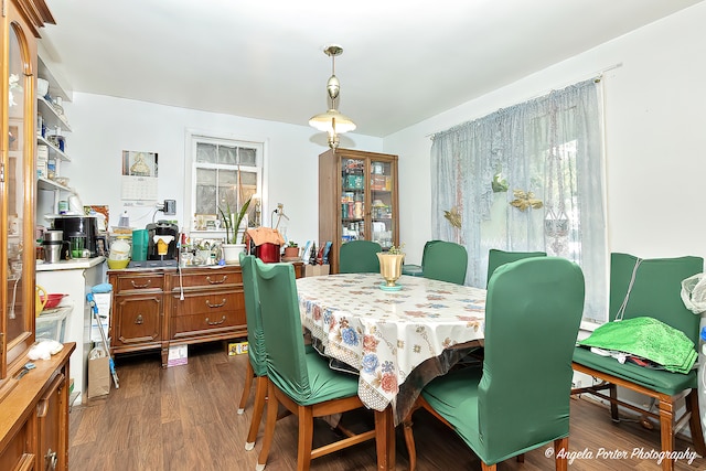 dining area with dark hardwood / wood-style floors