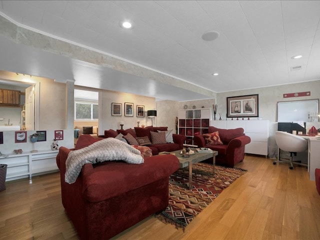 living room with hardwood / wood-style floors