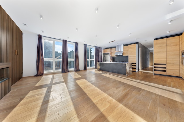 unfurnished living room featuring light hardwood / wood-style flooring