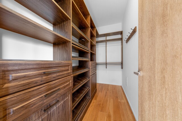 spacious closet featuring light hardwood / wood-style flooring