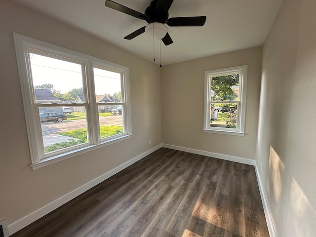 spare room with hardwood / wood-style flooring, ceiling fan, and a wealth of natural light