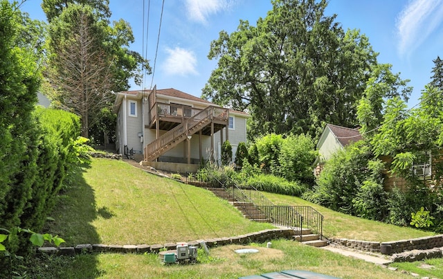 28629 W Ravine Dr, Barrington, IL 60010 - view of green lawn with stairway and a wooden deck