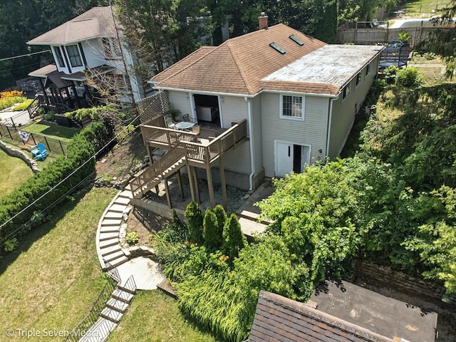 28629 W Ravine Dr, Barrington, IL 60010 - rear view of property with a wooden deck, stairway, and a chimney