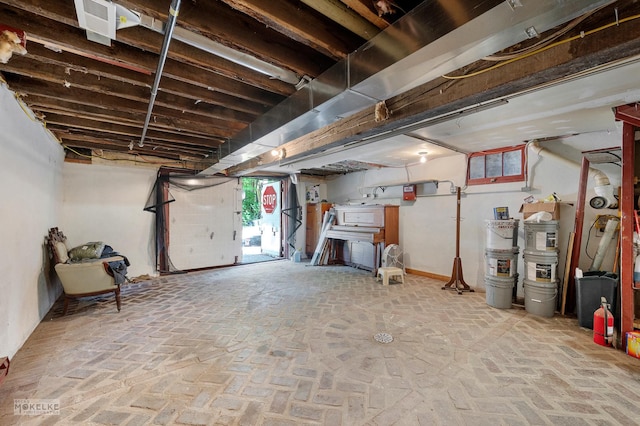 basement with brick floor