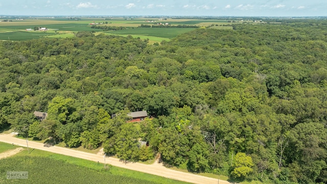 bird's eye view with a forest view and a rural view