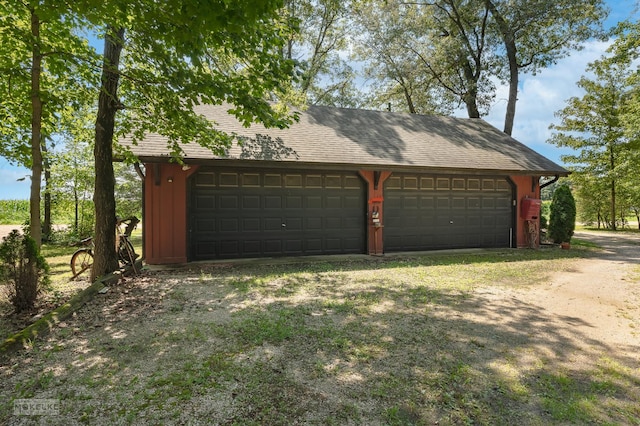 view of detached garage