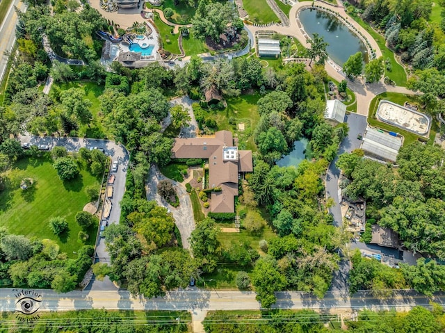 aerial view with a water view