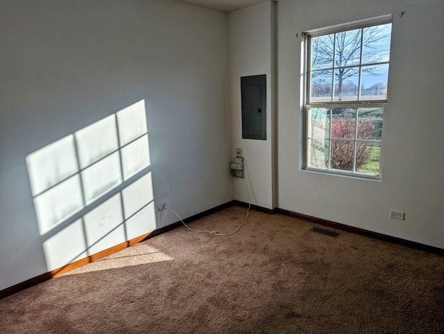 empty room featuring carpet flooring and electric panel