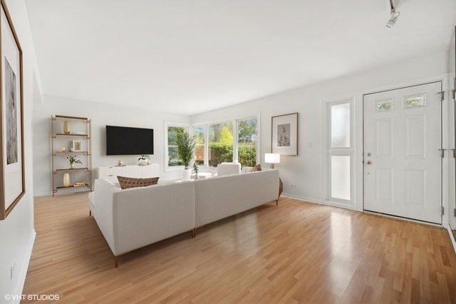 living room with light wood-type flooring