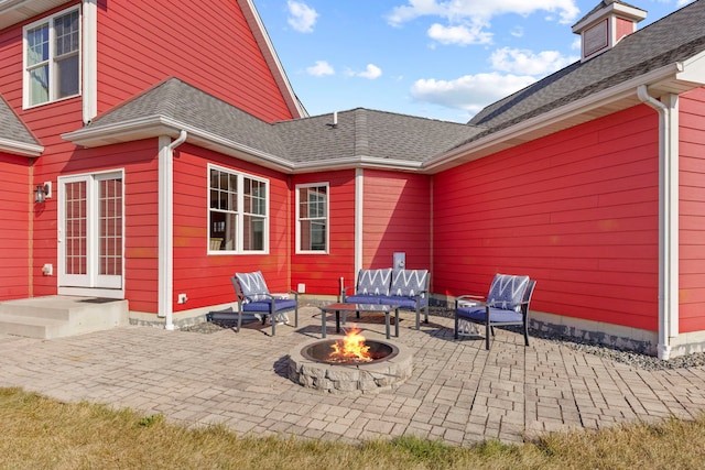 view of patio / terrace featuring a fire pit