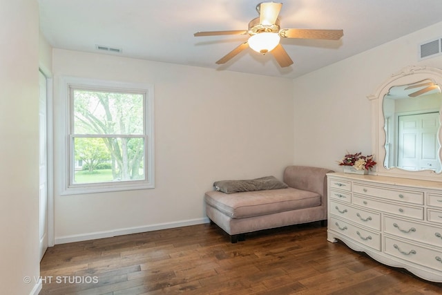 15312 Sunshine Cir, Plainfield, IL 60544 - sitting room with dark wood finished floors, ceiling fan, and baseboards