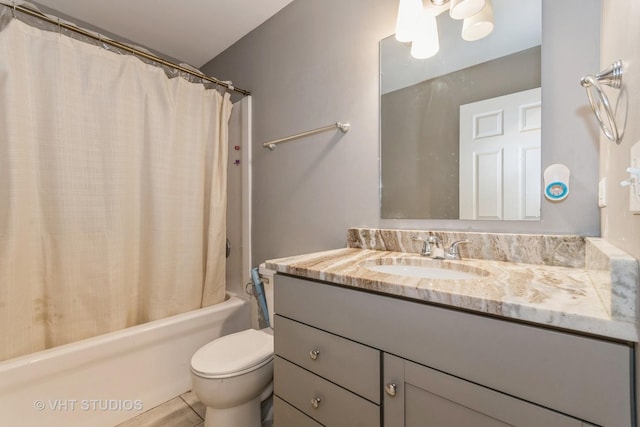 15312 Sunshine Cir, Plainfield, IL 60544 - bathroom featuring vanity, toilet, shower / bathtub combination with curtain, and tile patterned floors