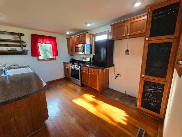 kitchen with dark hardwood / wood-style floors, sink, and appliances with stainless steel finishes