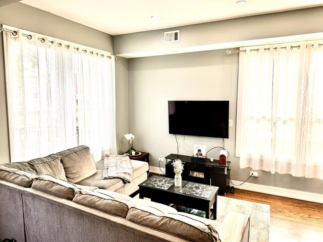 living room with hardwood / wood-style floors