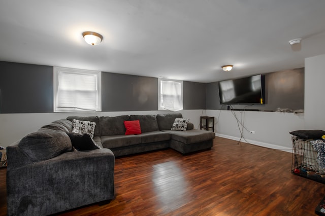 living room with dark wood-type flooring