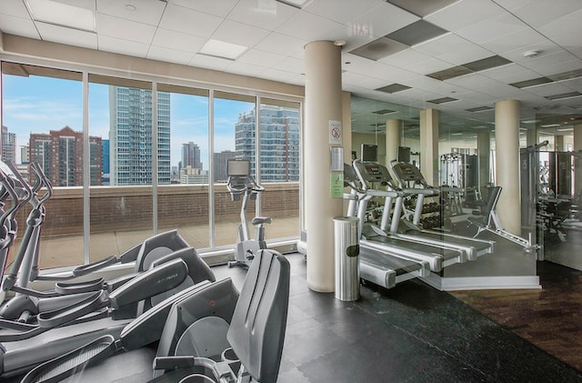 gym with a drop ceiling