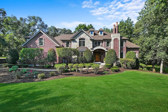 view of front of property featuring a front lawn