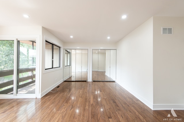 interior space with multiple closets and wood-type flooring