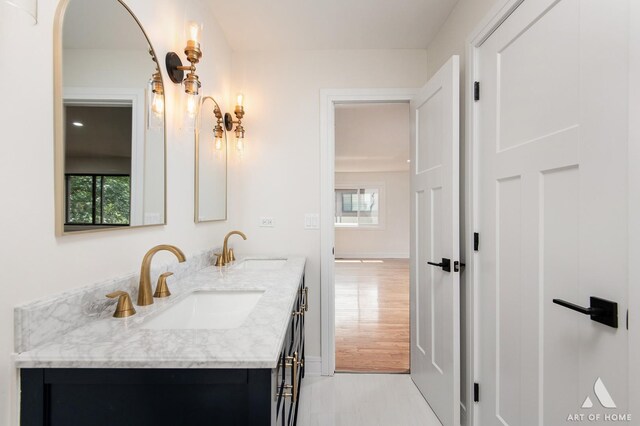 bathroom featuring hardwood / wood-style floors and vanity