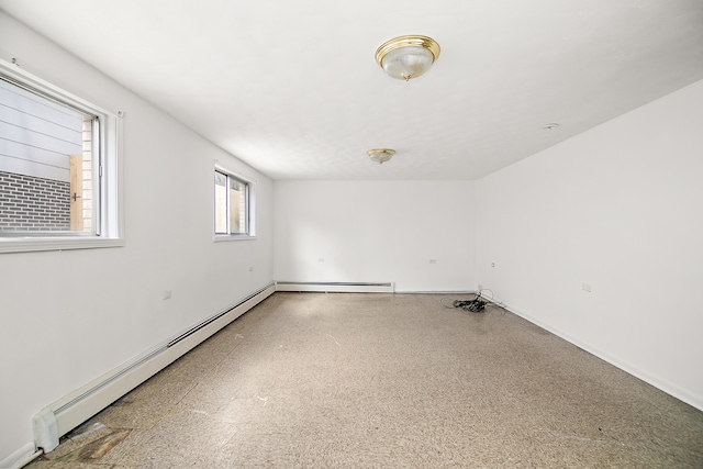 unfurnished room with a baseboard radiator