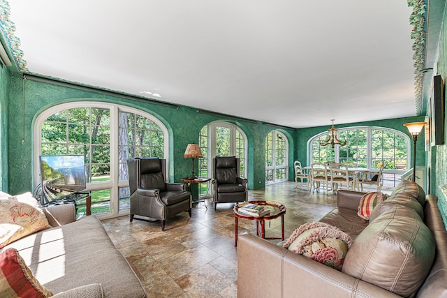 living room featuring a wealth of natural light